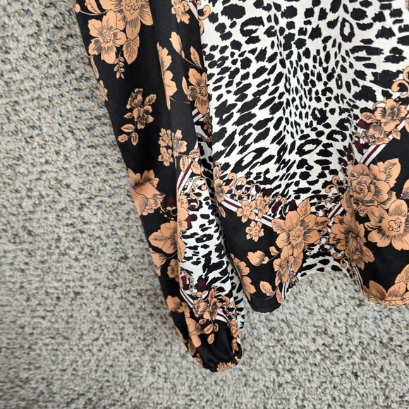 Guess Top Womens Small Black Floral Print Blouse Cold Shoulder Lace Trim Ladies‎ - Picture 3 of 8